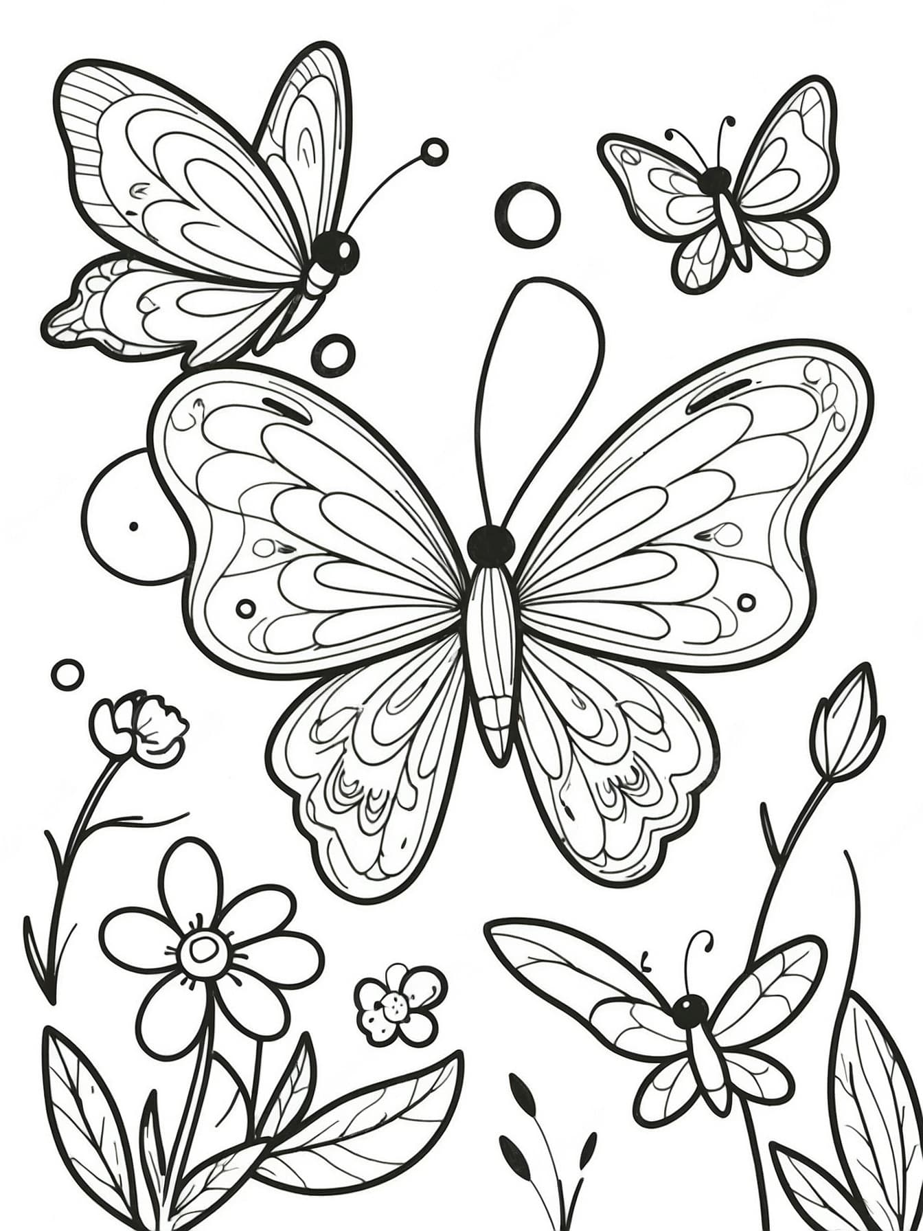 Schmetterlingsfamilie im Zaubergarten Ausmalbild