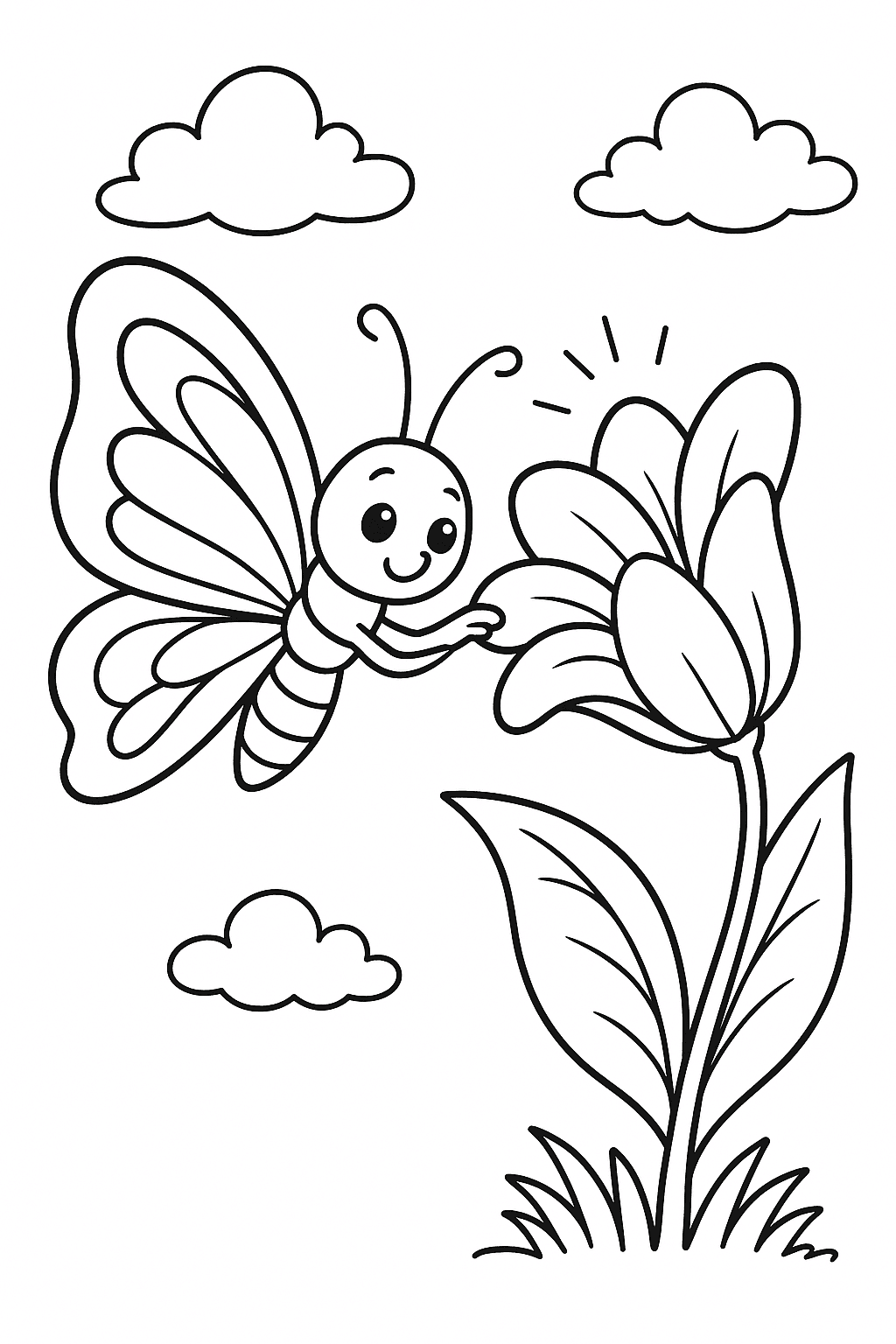 Schmetterling pflegt Blume Ausmalbild