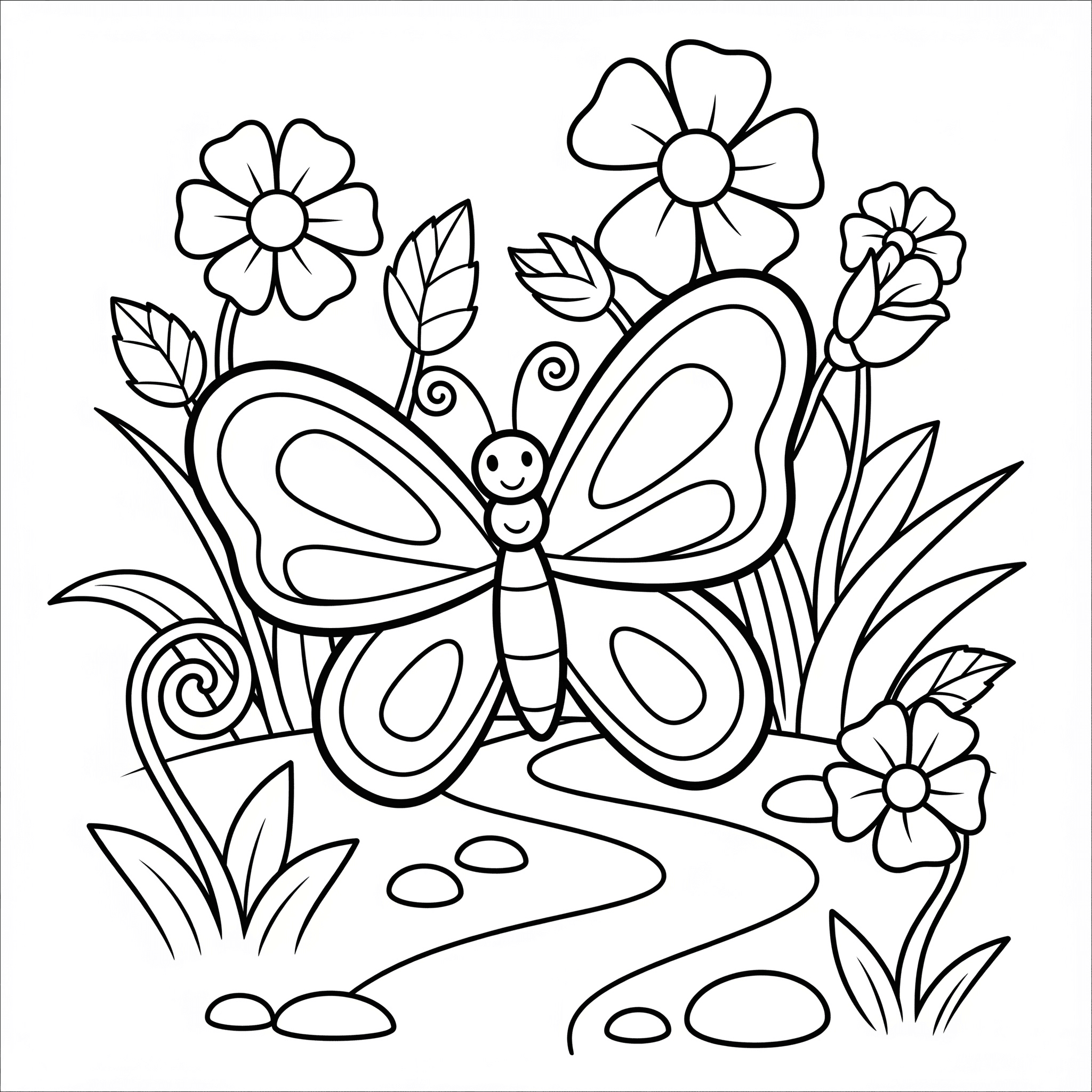 Schmetterling und Blumen Ausmalbild