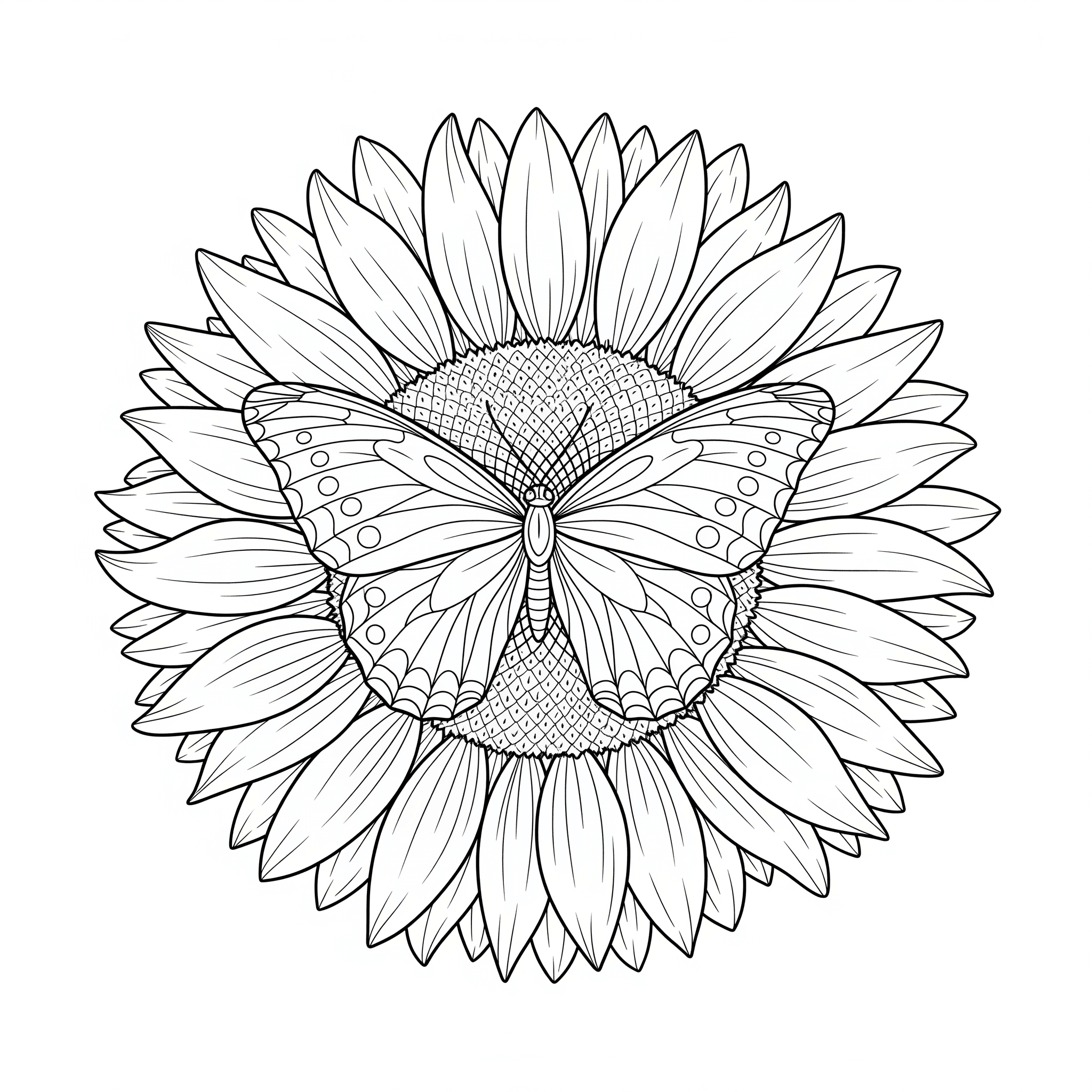 Schmetterling und Sonnenblume Ausmalbild