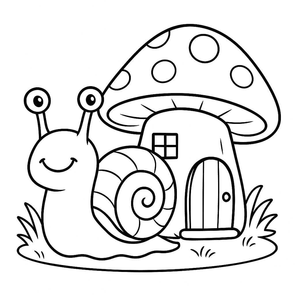 Schnecke mit Pilzhaus Ausmalbild