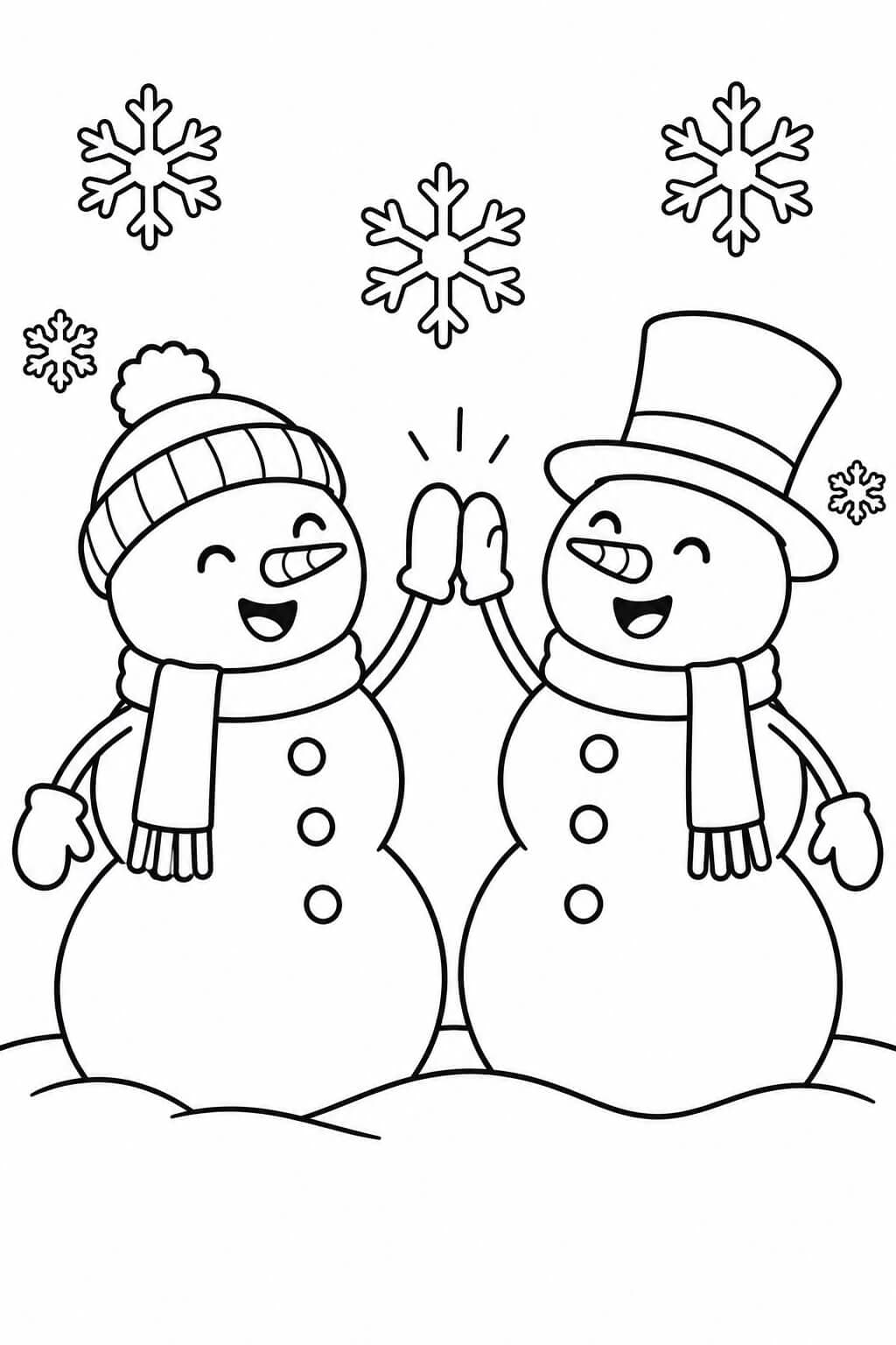 Zwei Schneemänner geben High Five Ausmalbild