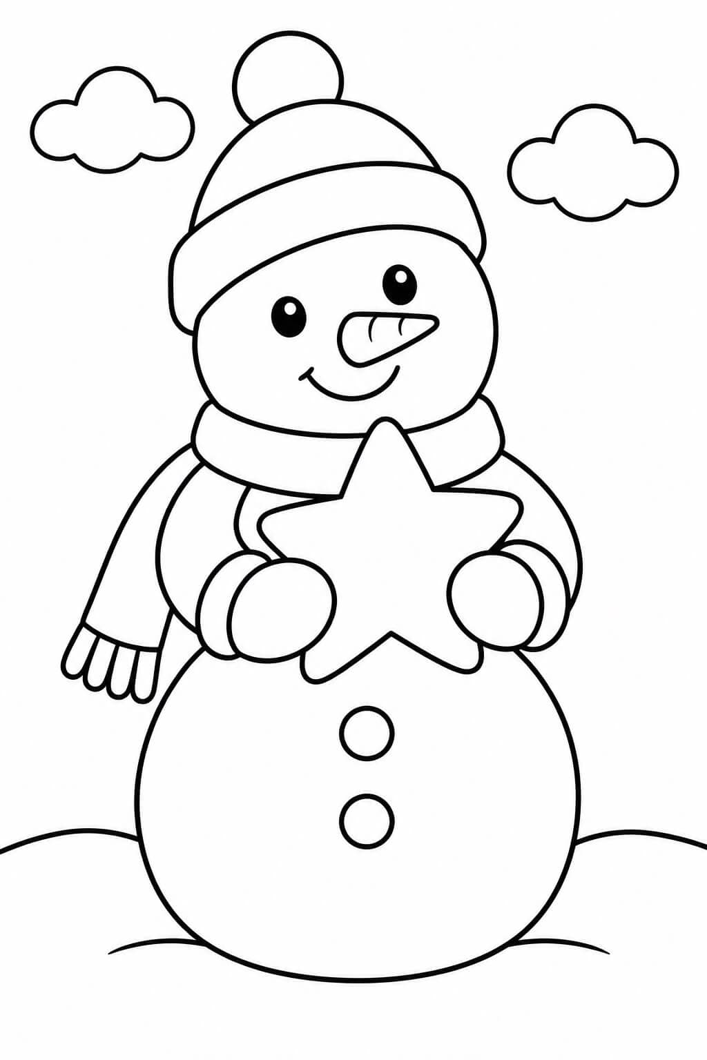 Schneemann mit Stern Ausmalbild