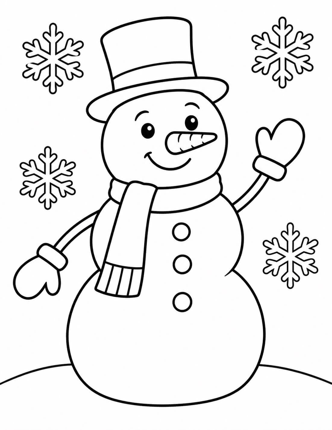 Winkender Schneemann Ausmalbild