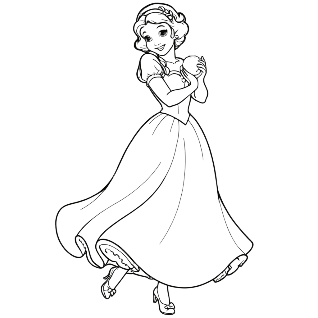 Schneewittchen hält Apfel Ausmalbild