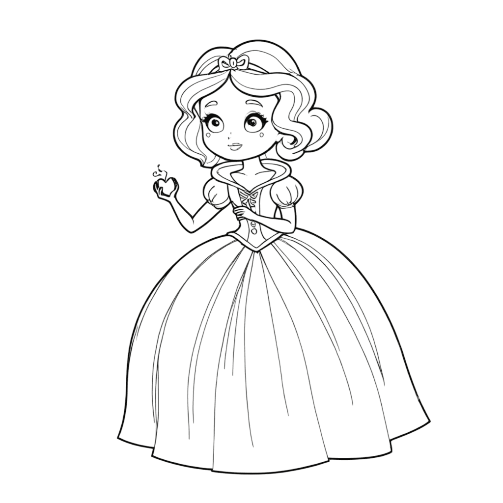 Schneewittchen hält Herz Ausmalbild