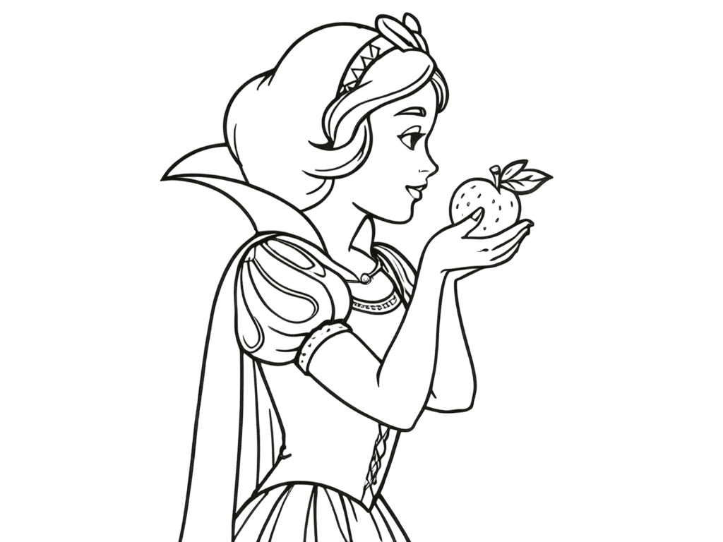 Schneewittchen mit Apfel Ausmalbild