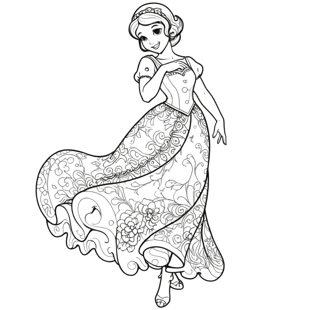 Schneewittchen mit schönem Kleid Ausmalbild