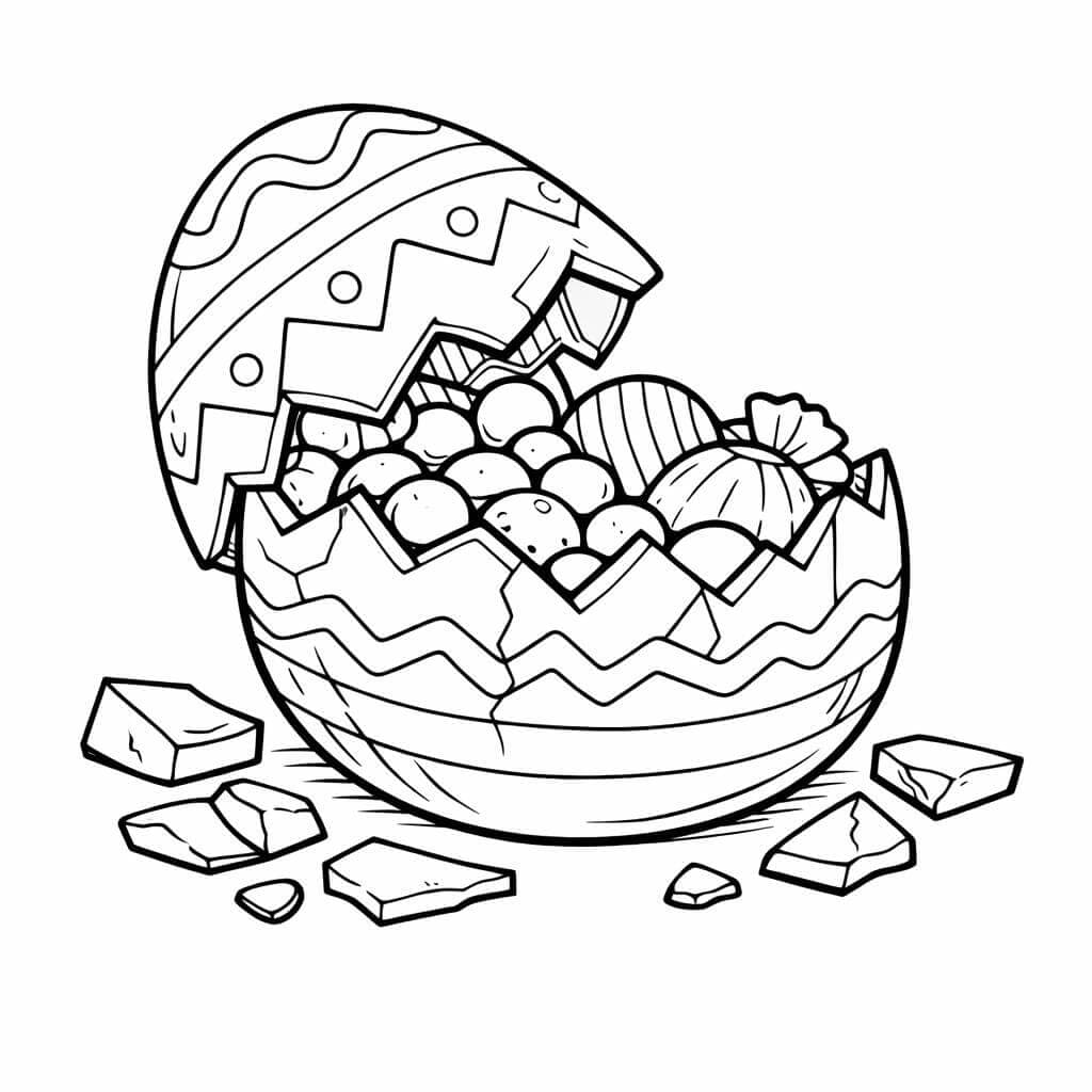 Aufgebrochenes Osterei aus Schokolade Ausmalbild