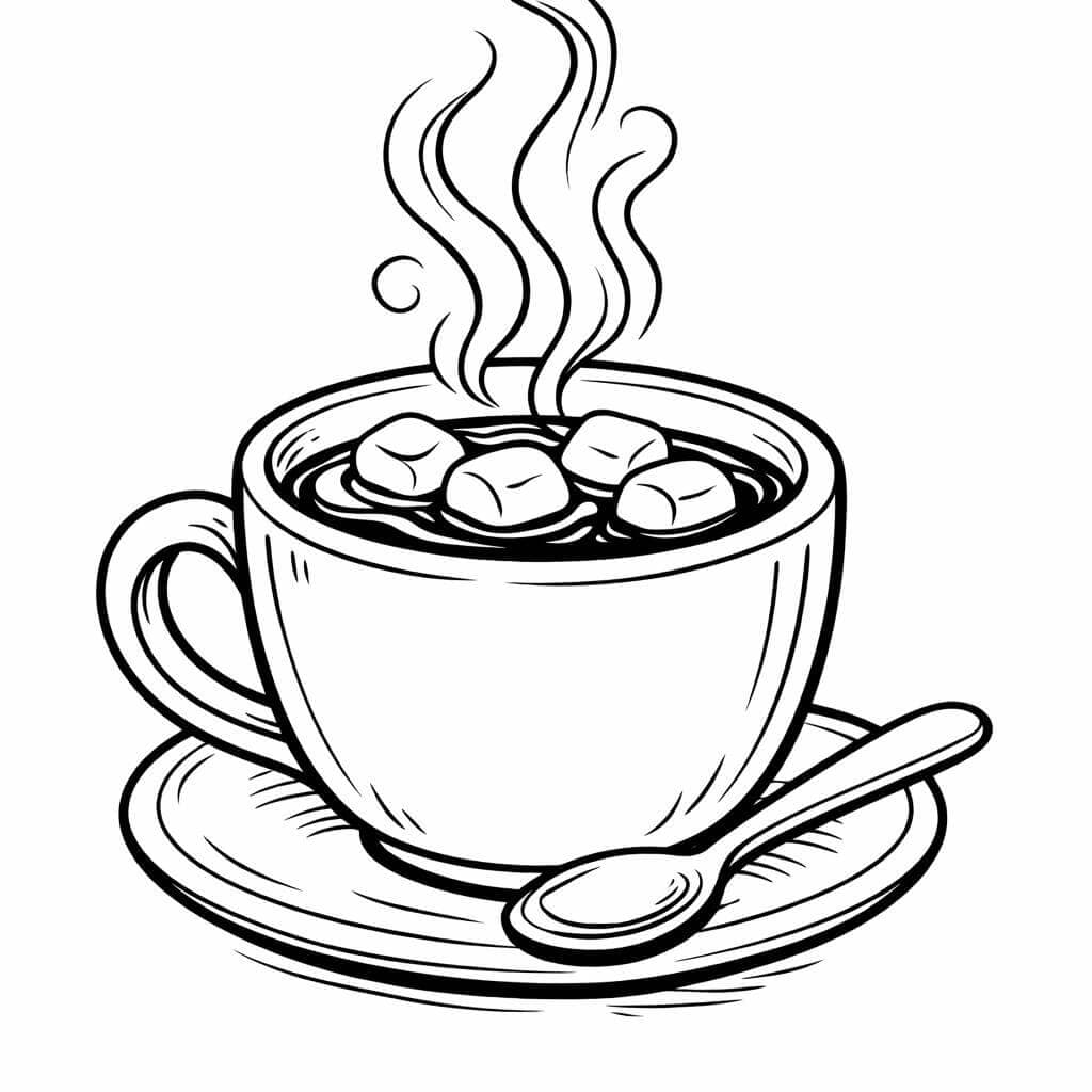 Heiße Schokolade mit Dampf in Tasse Ausmalbild