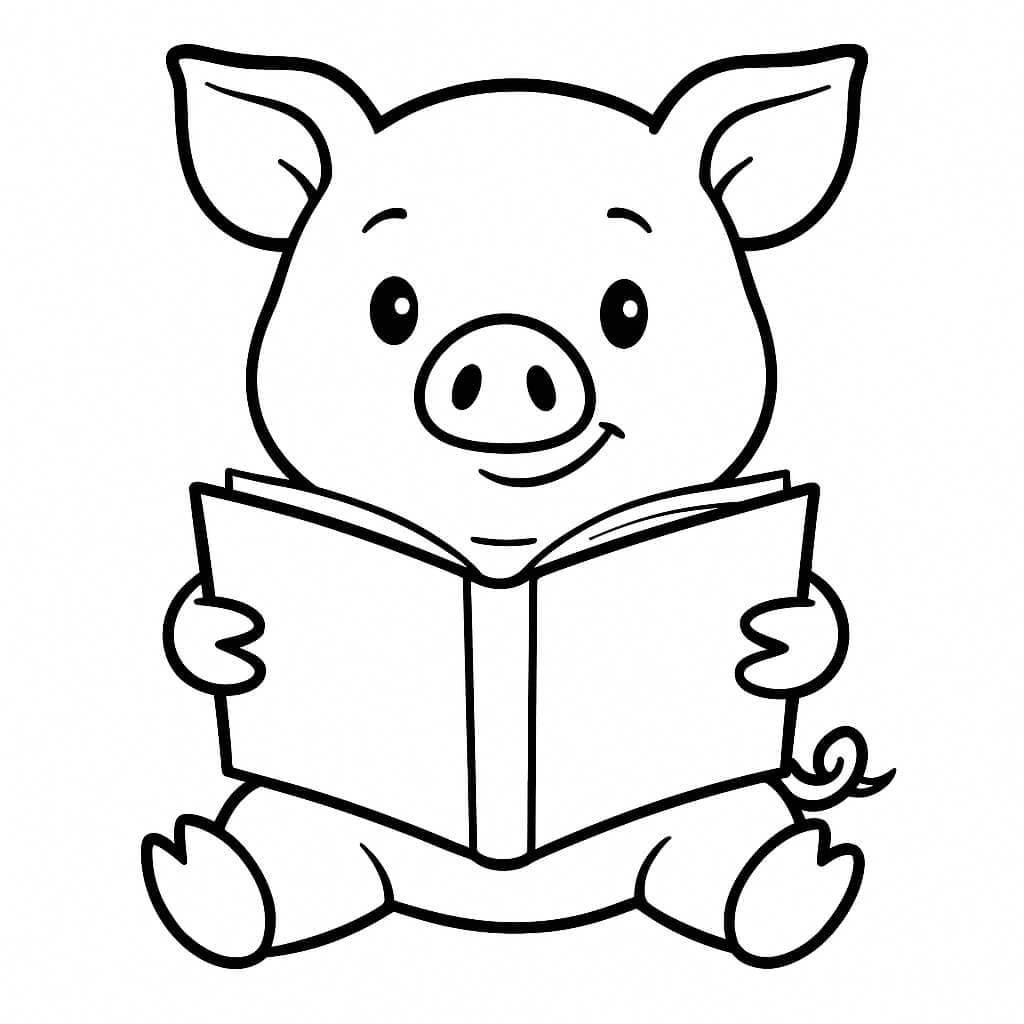 Lesendes Schwein Ausmalbild