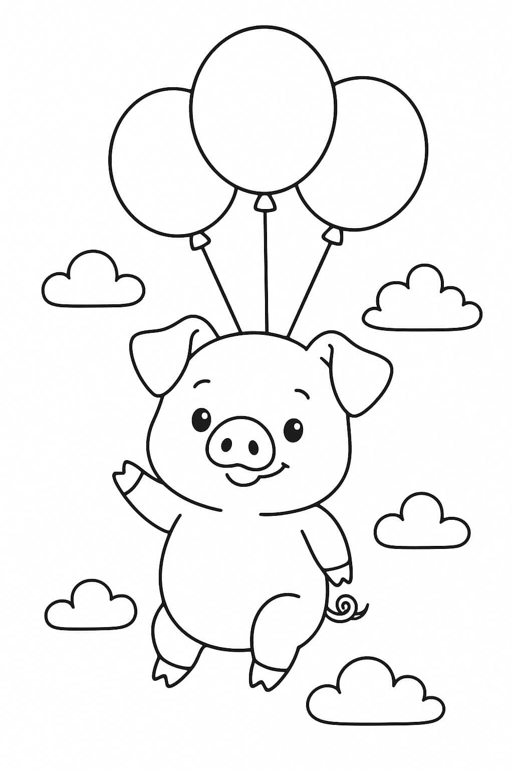 Schwein mit Luftballons Ausmalbild