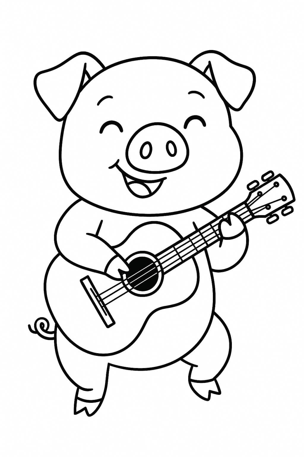 Schwein spielt Gitarre Ausmalbild