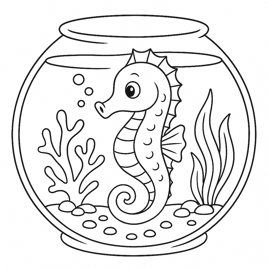 Seepferdchen im Aquarium Ausmalbild