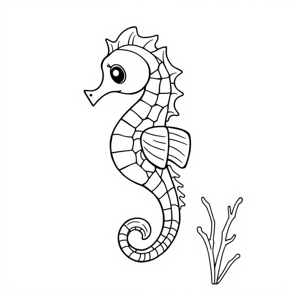 Seepferdchen und Alge Ausmalbild
