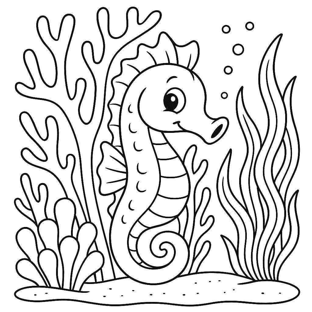 Seepferdchen und Korallen Ausmalbild