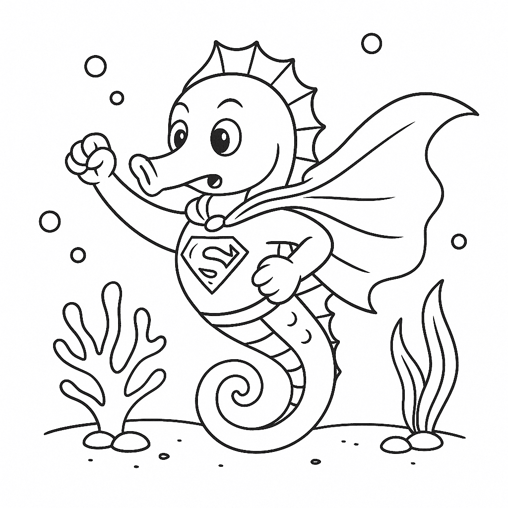 Superheld-Seepferdchen Ausmalbild