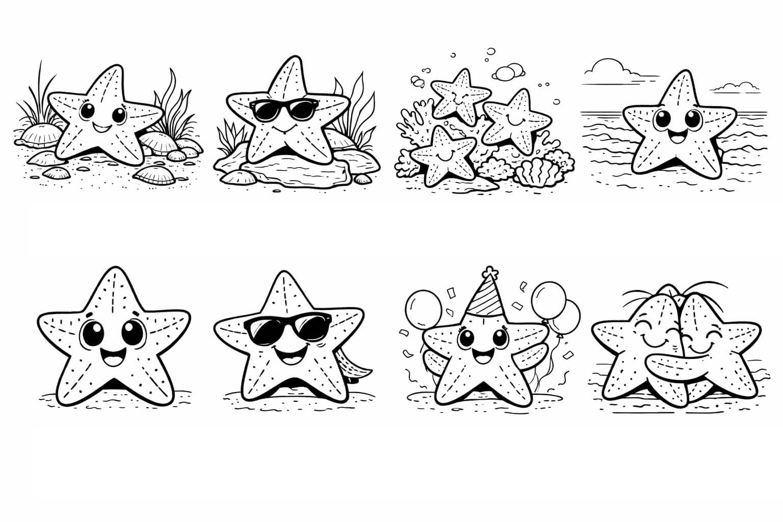 Mehrere Seesterne Set Ausmalbild