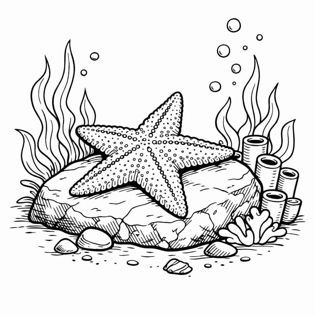 Seestern auf Felsen Ausmalbild