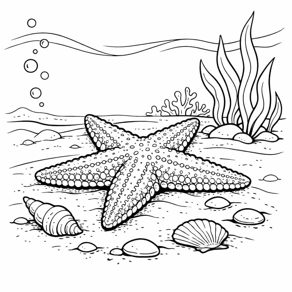 Seestern im Sand Ausmalbild