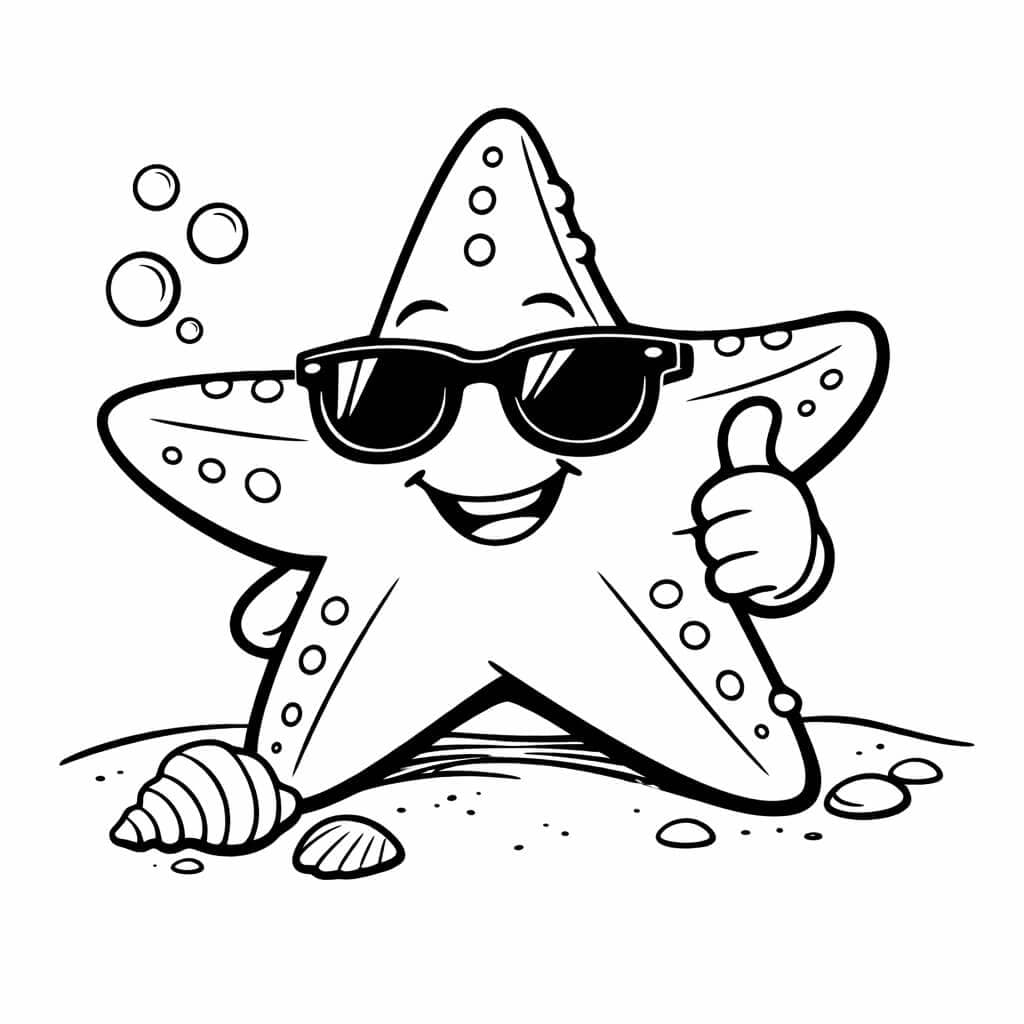 Seestern mit Sonnenbrille Ausmalbild