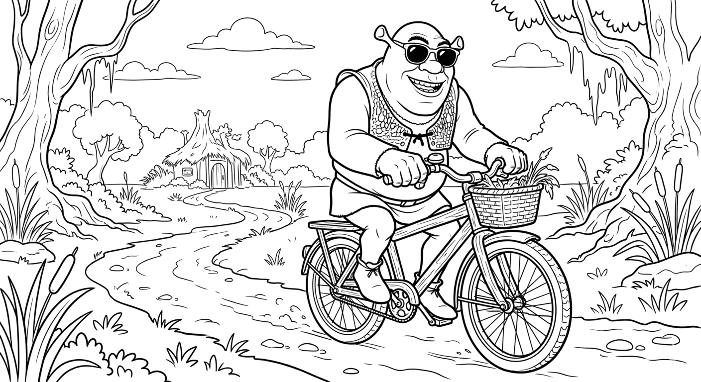Shrek fährt Fahrrad Ausmalbild