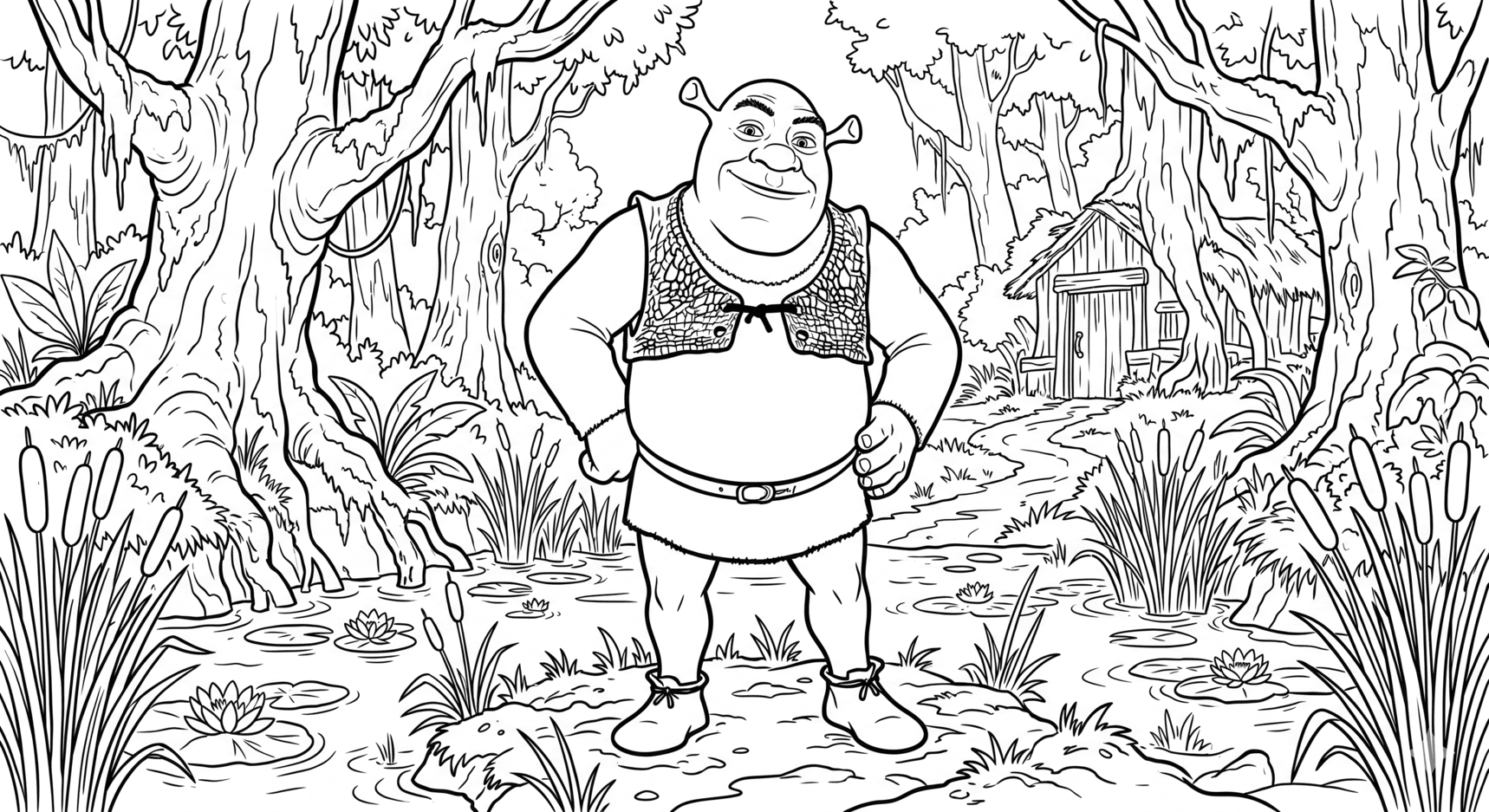 Shrek im Sumpf Ausmalbild