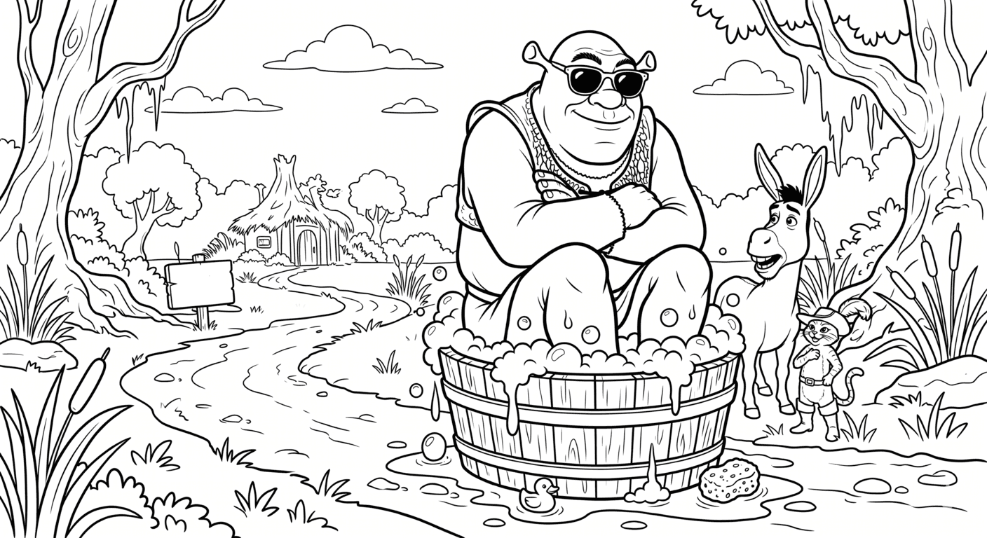 Shrek im Sumpfbad Ausmalbild