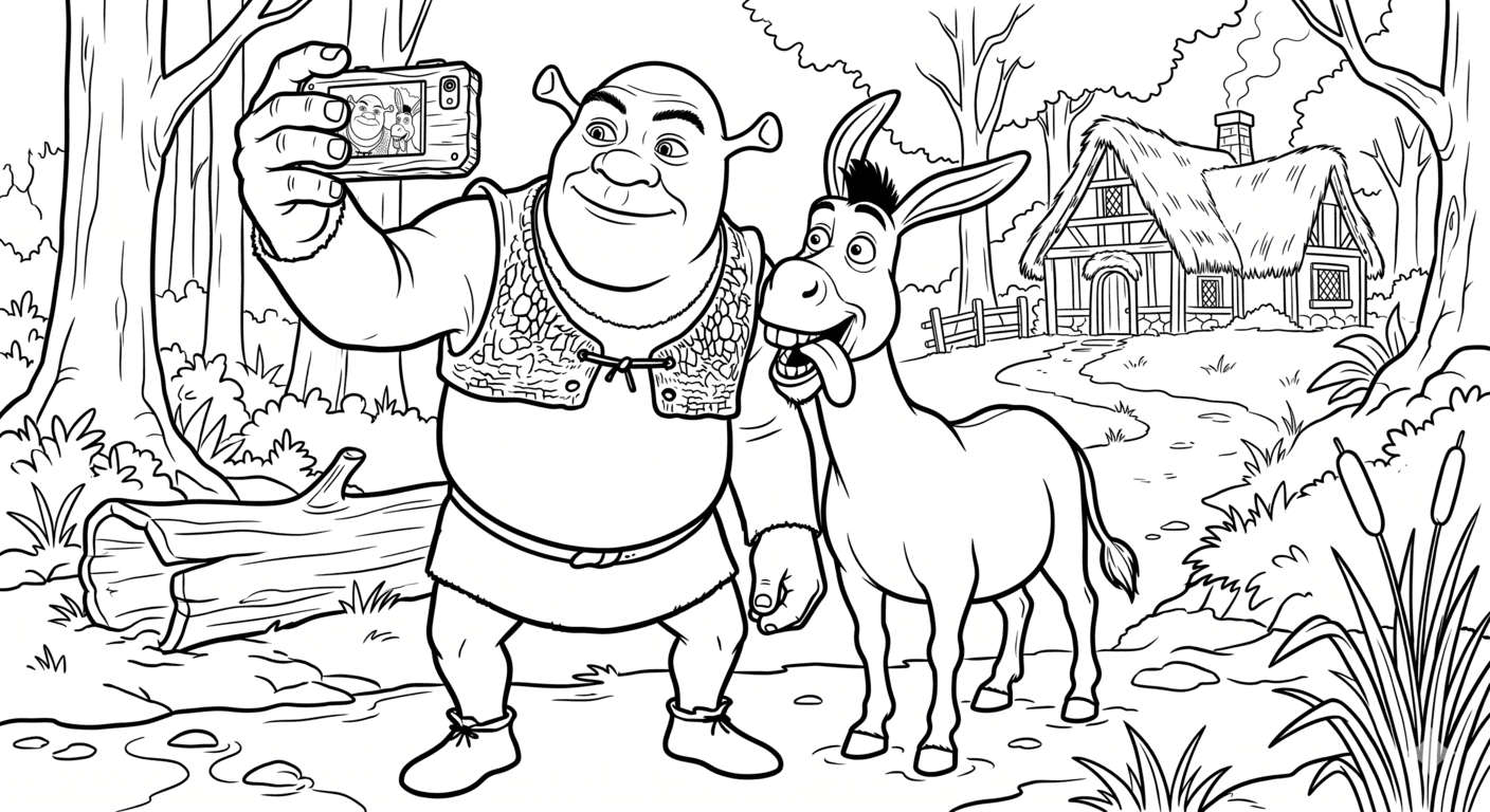 Shrek Selfie mit Esel Ausmalbild