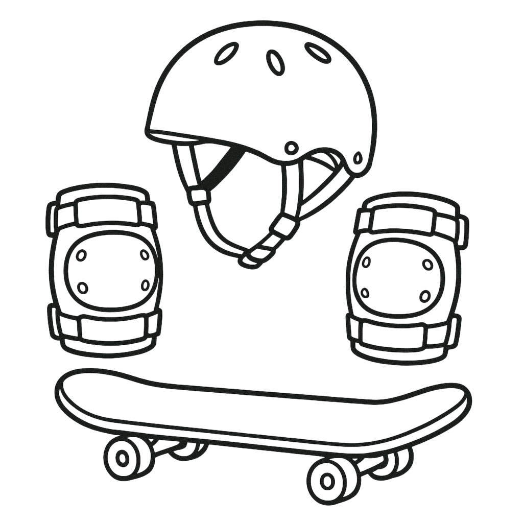 Skateboard Ausrüstung Ausmalbild