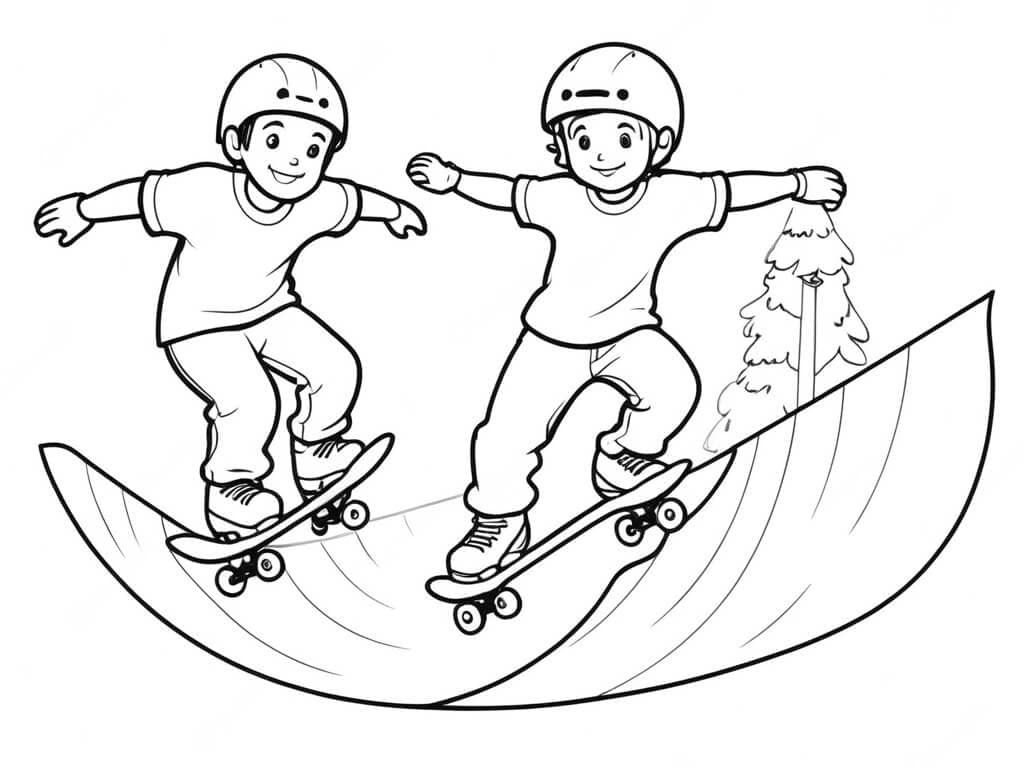 Skateboard Freunde Ausmalbild