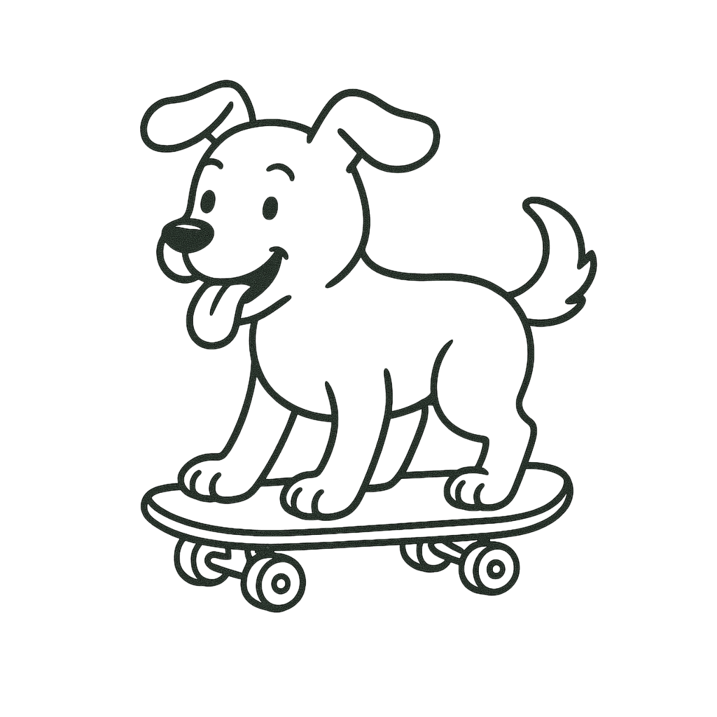 Skateboard Hund Ausmalbild