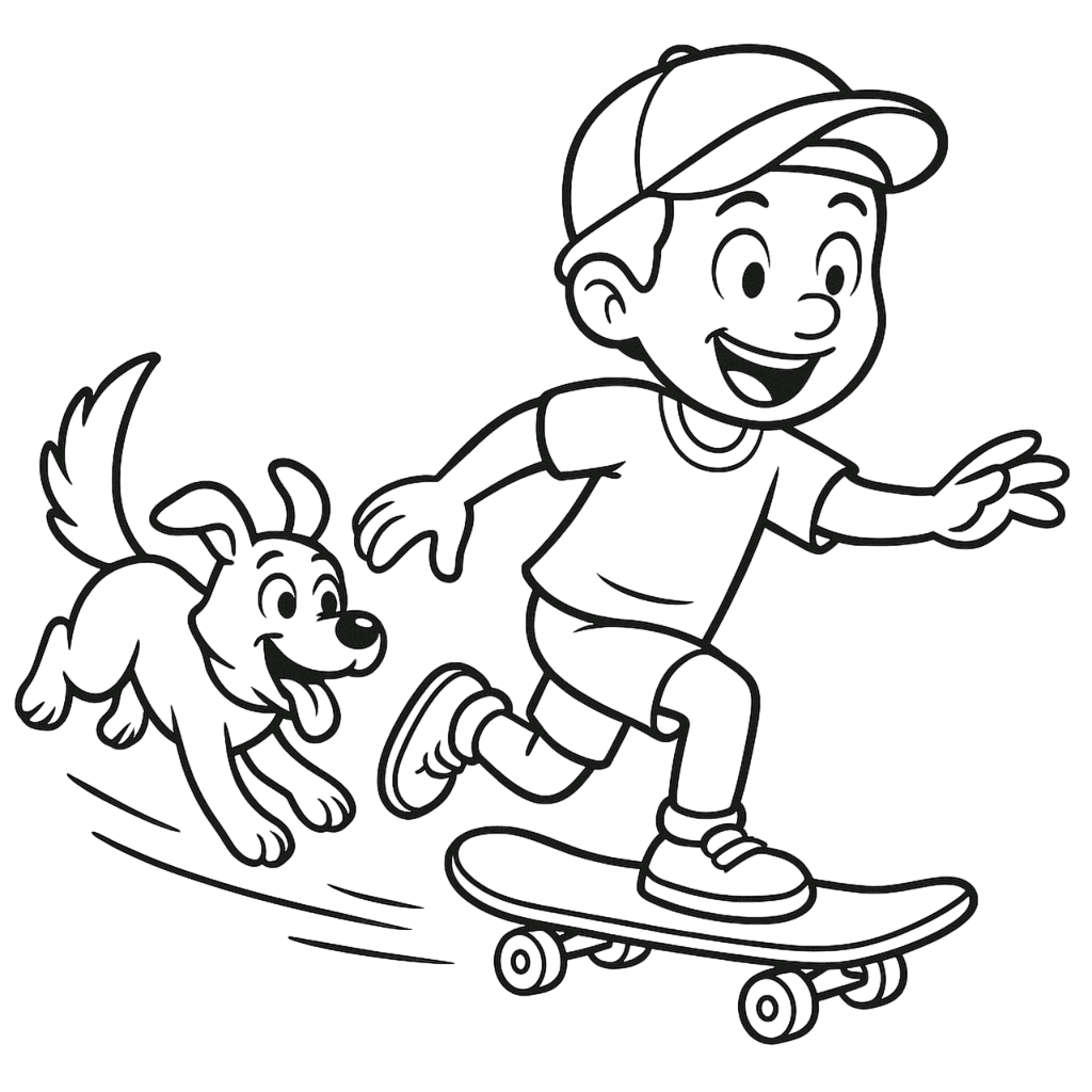 Skater und Hund Ausmalbild