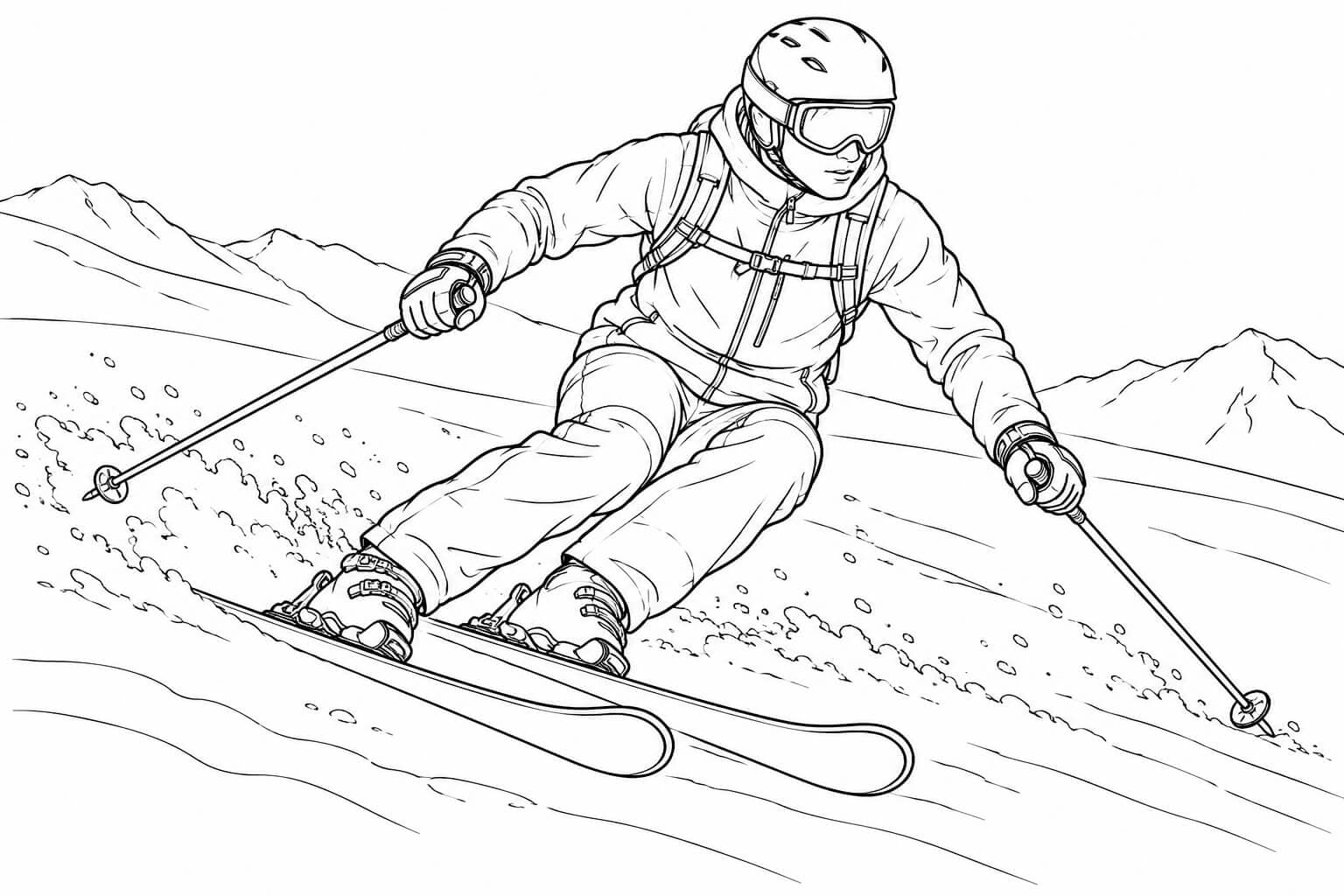 Realistischer Skifahrer bei der Abfahrt
