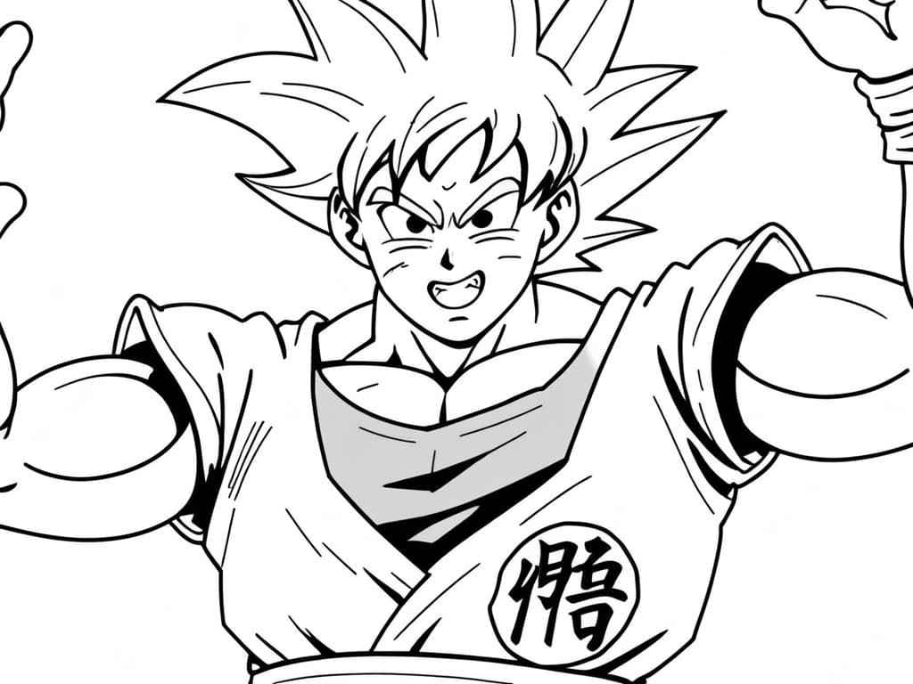 Kampfpose Goku zum Ausmalen
