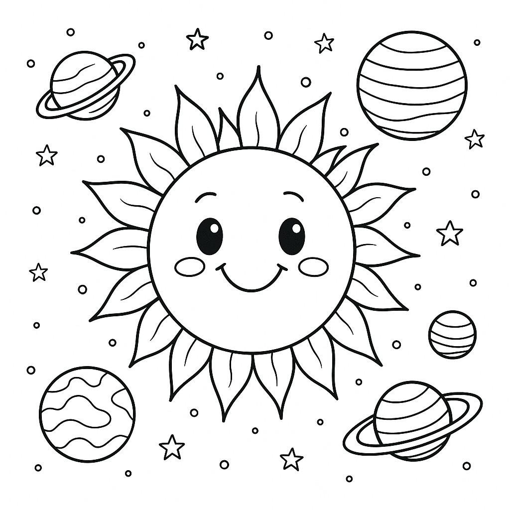 Sonne im Weltraum Ausmalbild