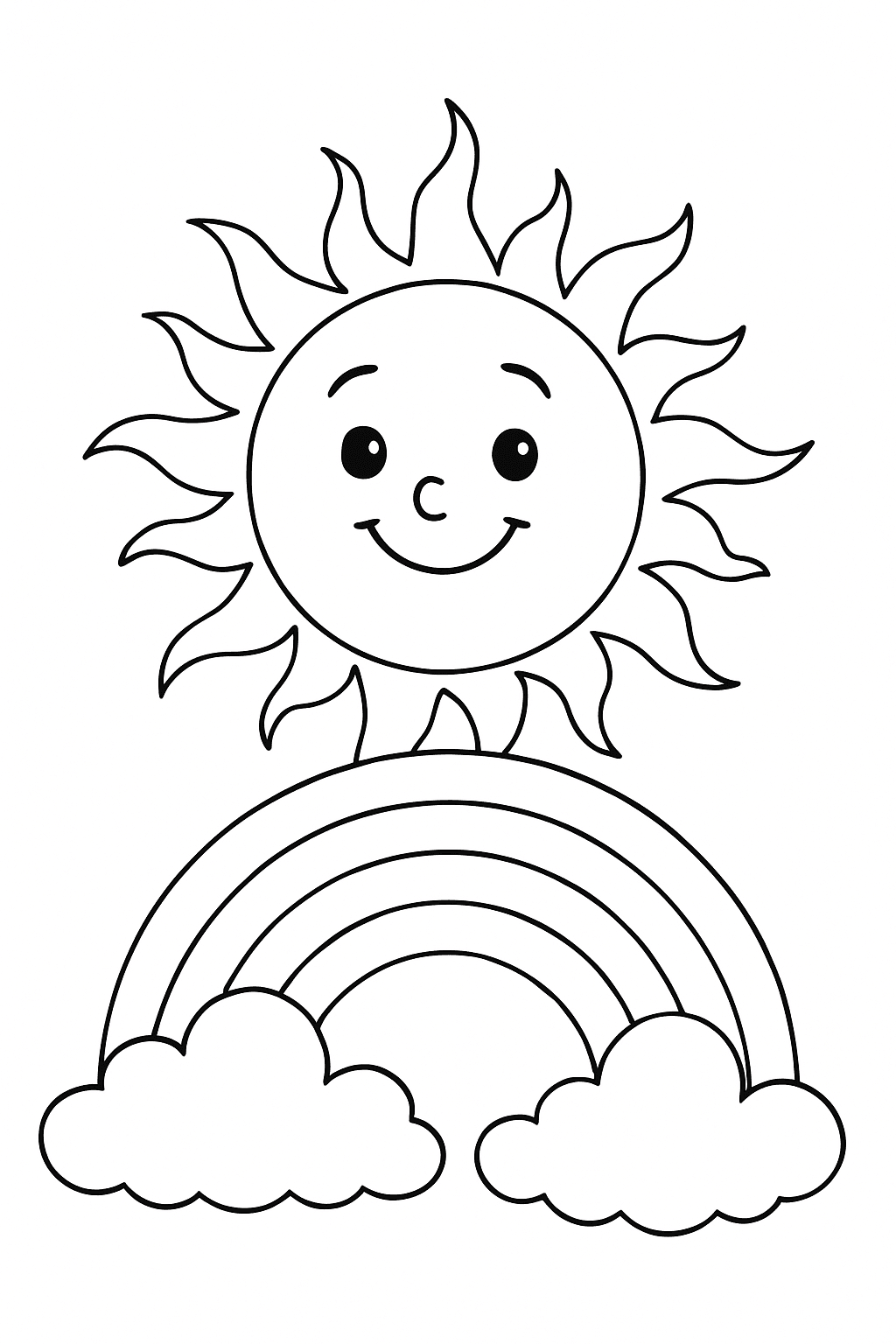 Sonne mit Regenbogen Ausmalbild