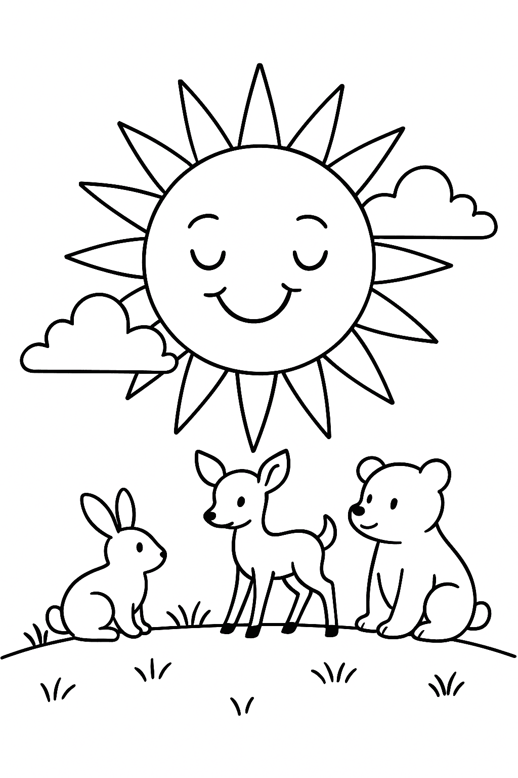 Sonne mit Tieren Ausmalbild