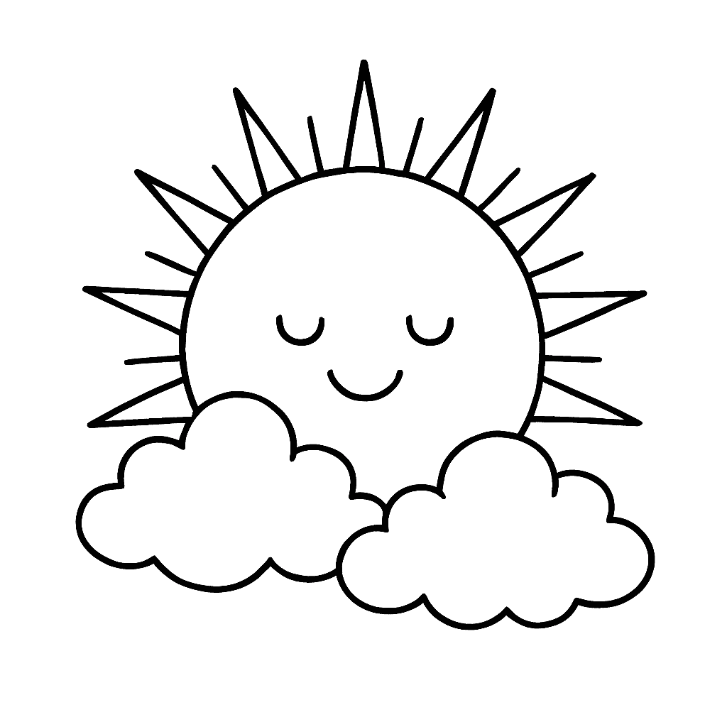 Sonne mit Wolken Ausmalbild