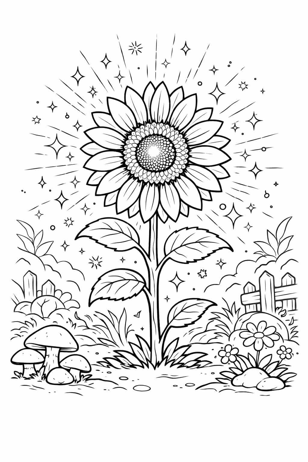 Magische leuchtende Sonnenblume Ausmalbild