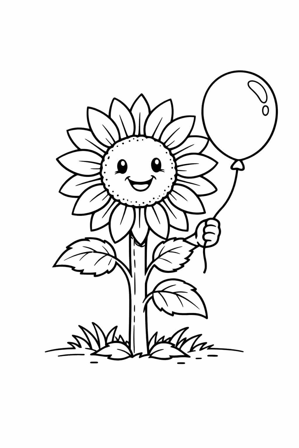 Sonnenblume hält Ballon Ausmalbild