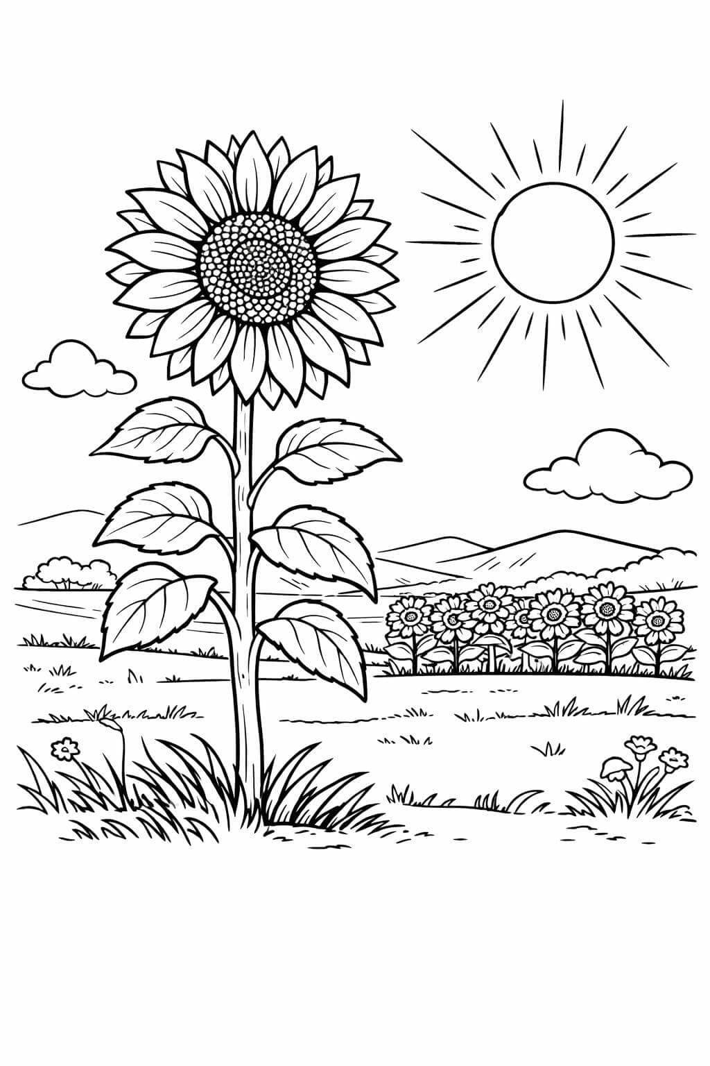 Sonnenblume im sonnigen Feld Ausmalbild