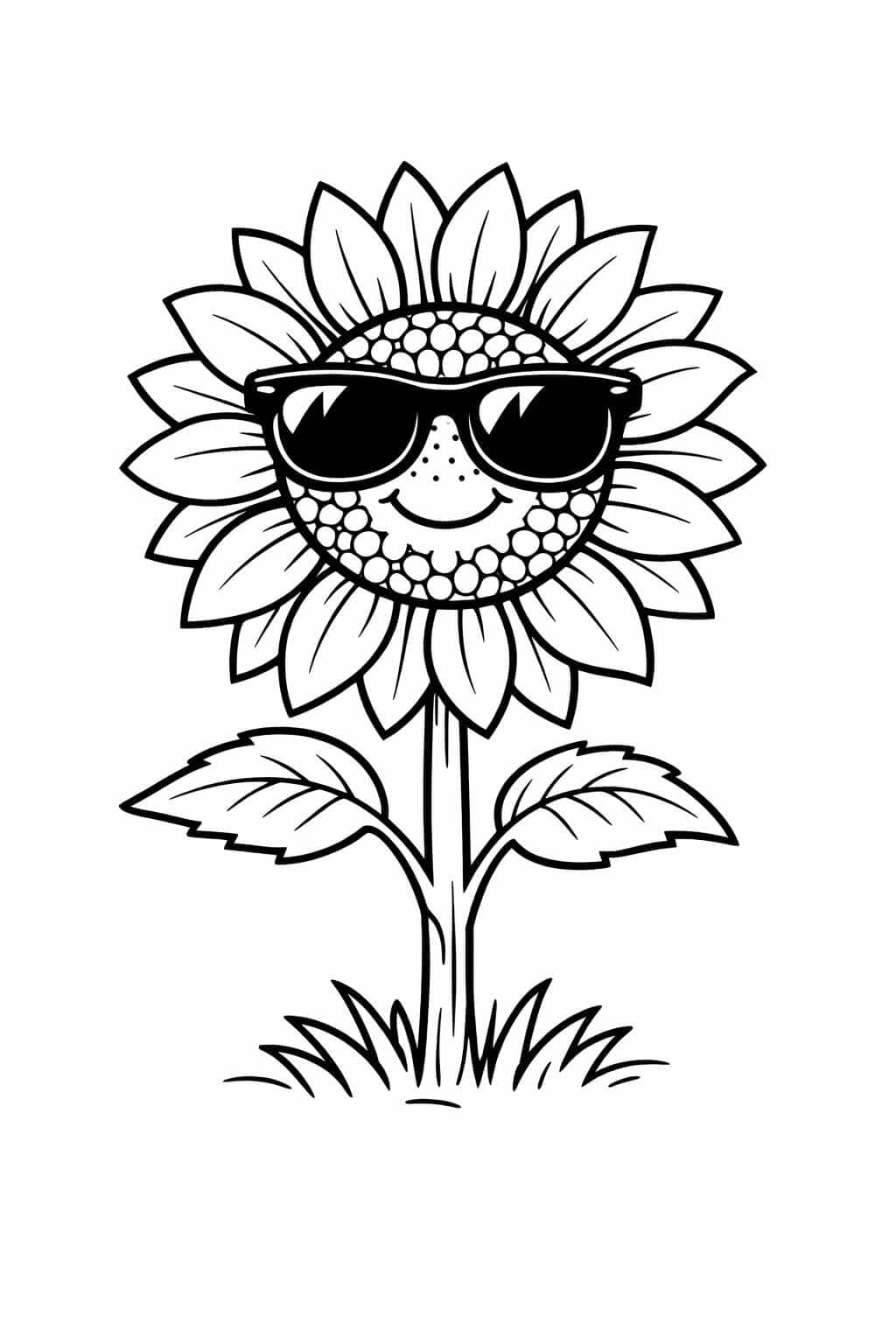 Sonnenblume mit dunkler Brille Ausmalbild