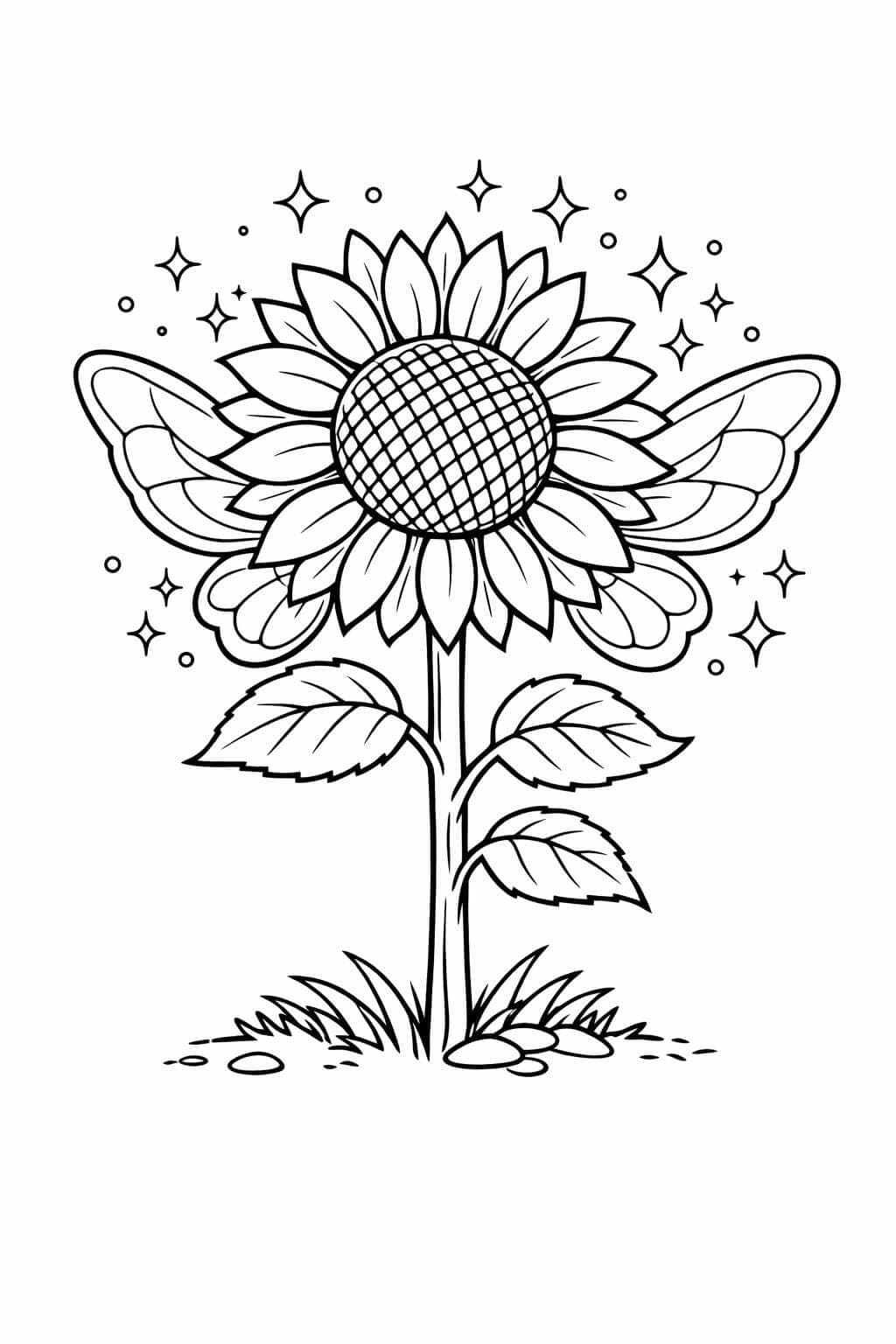 Sonnenblume mit Feenflügeln Ausmalbild