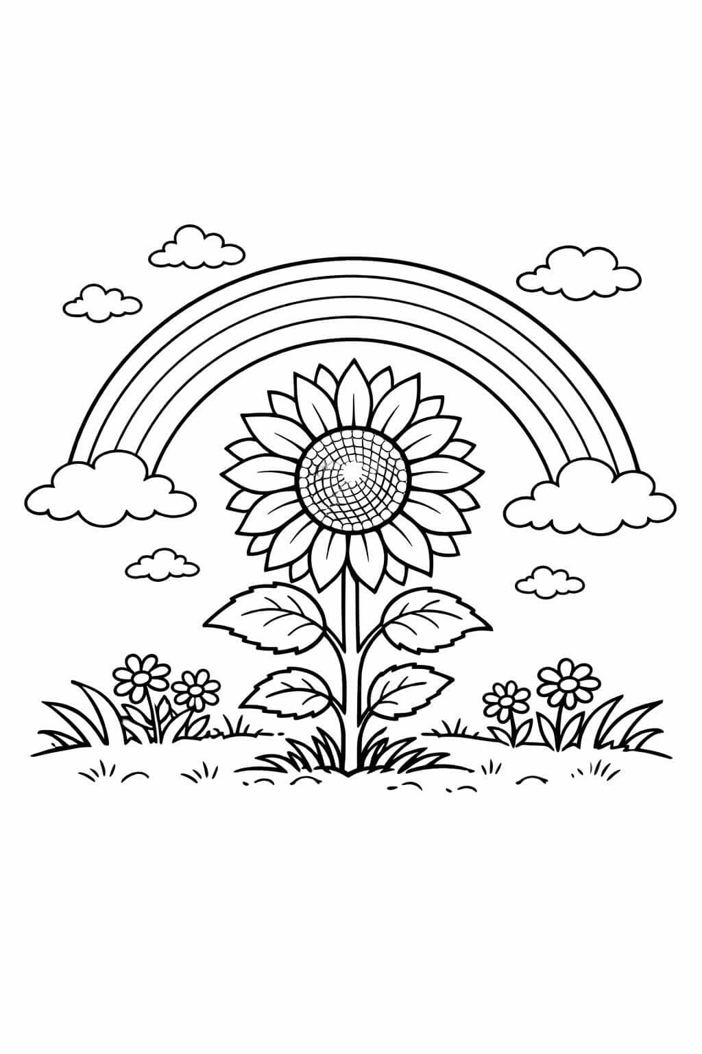 Sonnenblume mit Regenbogen Ausmalbild