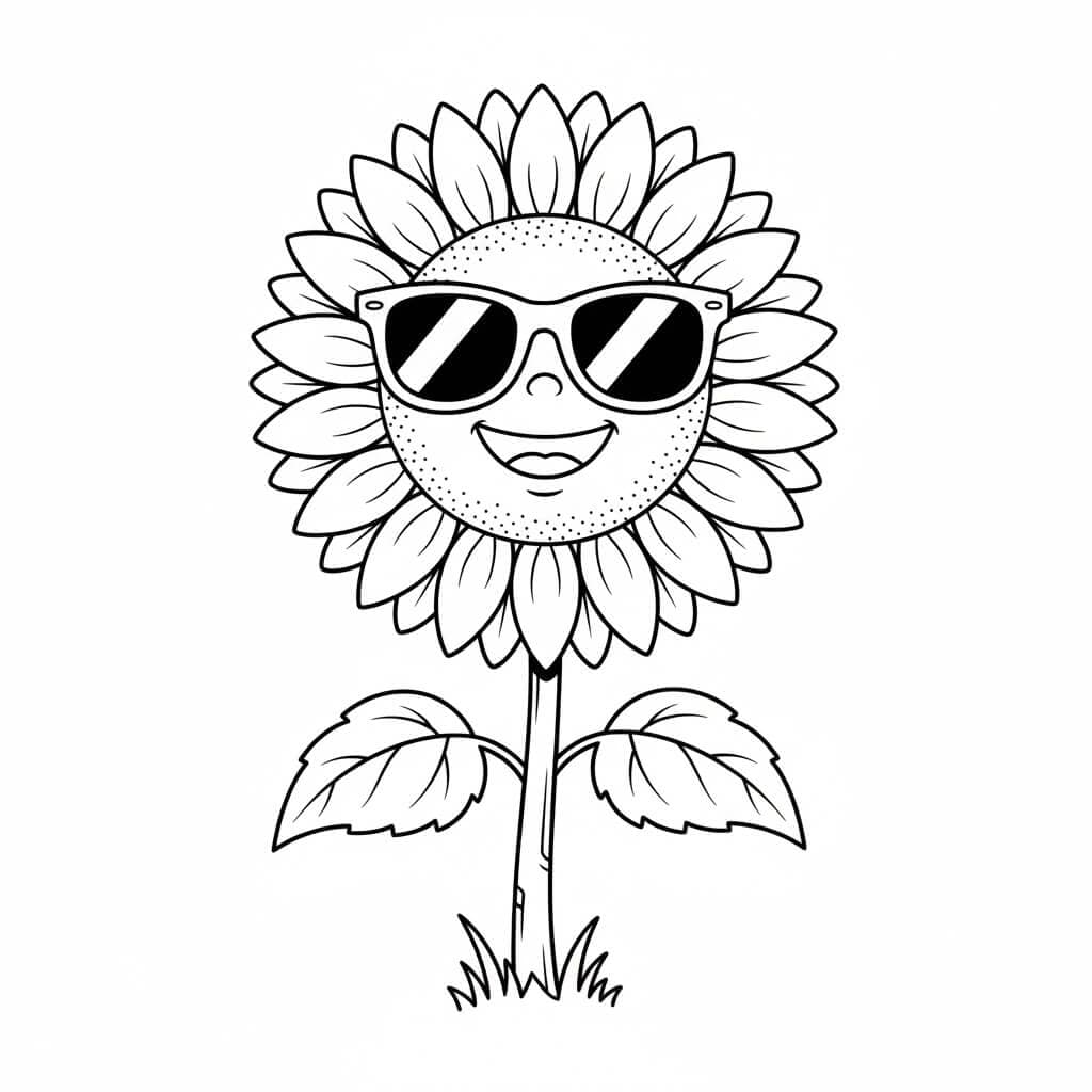 Sonnenblume mit Sonnenbrille Ausmalbild