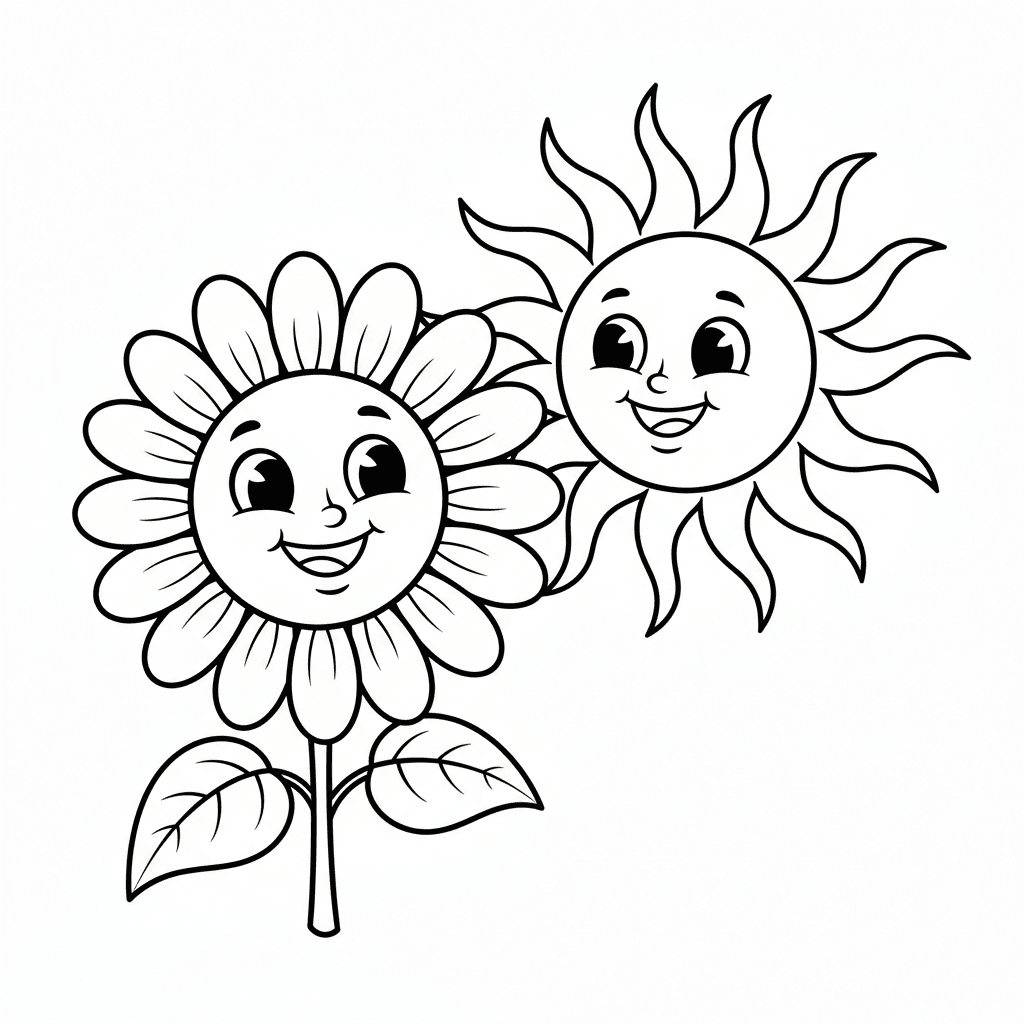 Sonnenblume und Sonne Ausmalbild