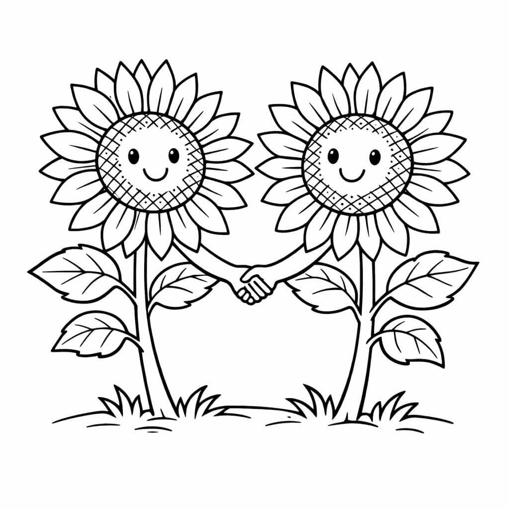 Sonnenblumen Hand in Hand Ausmalbild