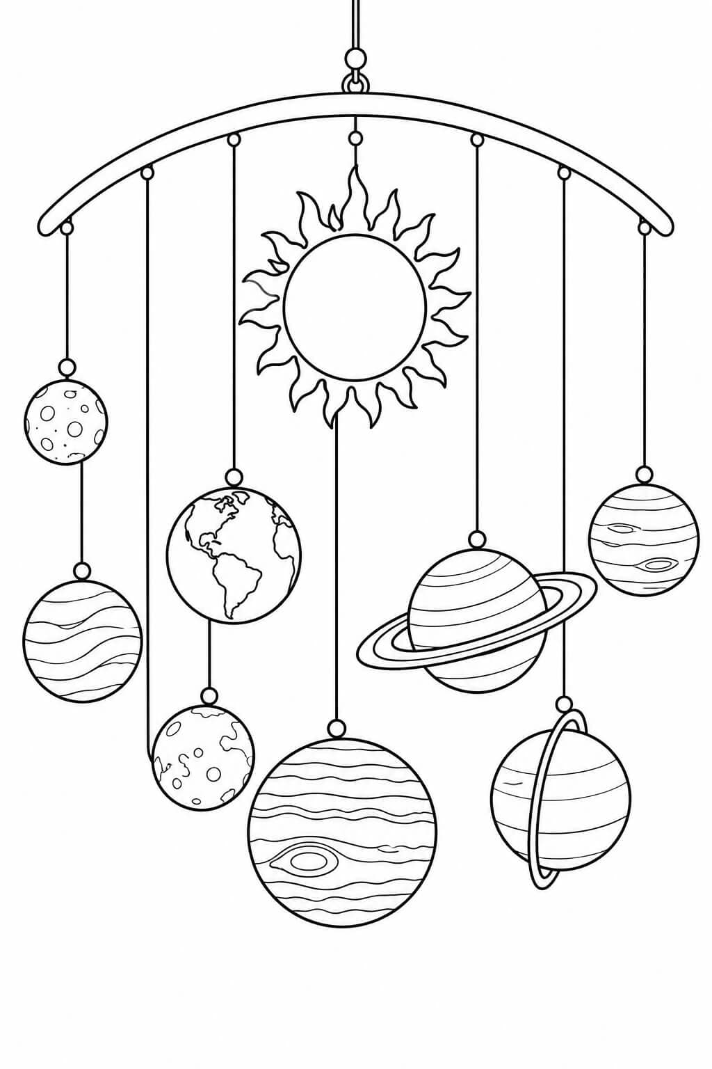 Einfaches Mobile mit Sonne und acht aufgehängten Planeten