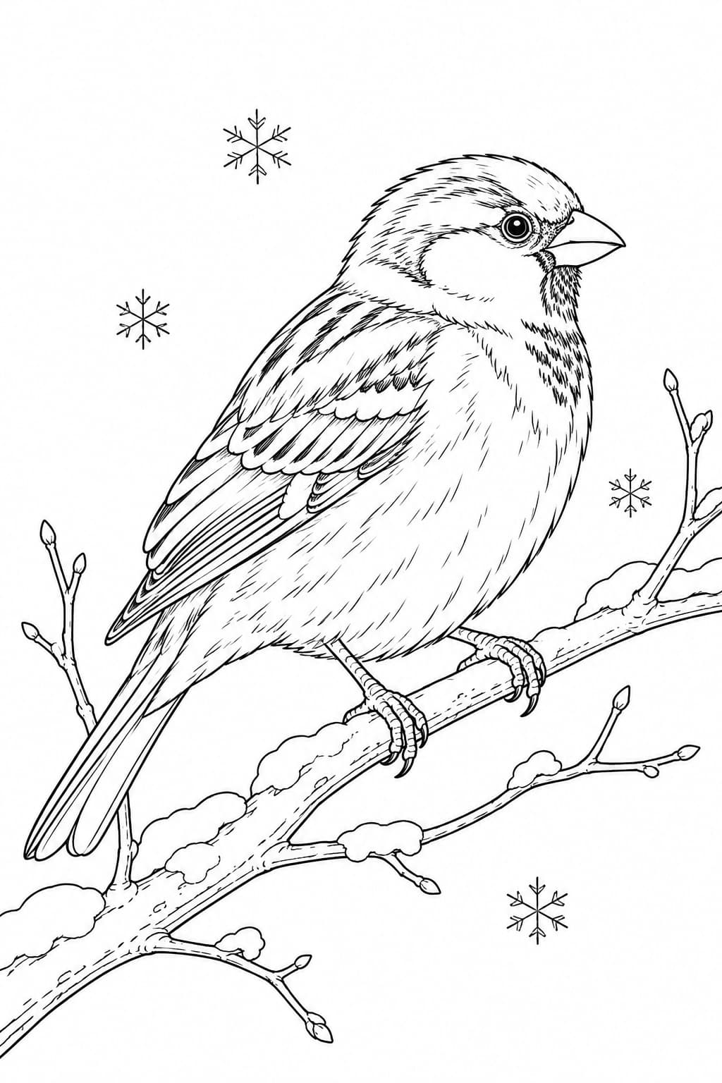 Realistischer Spatz im Winter Ausmalbild